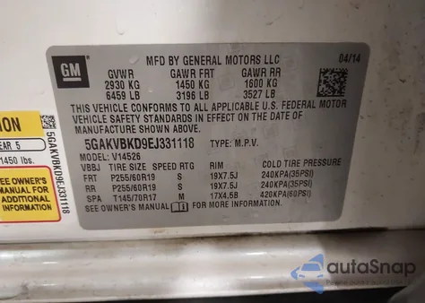 2014 Buick Enclave Leather z USA, uszkodzony, nr VIN 5GAKVBKD9EJ331118